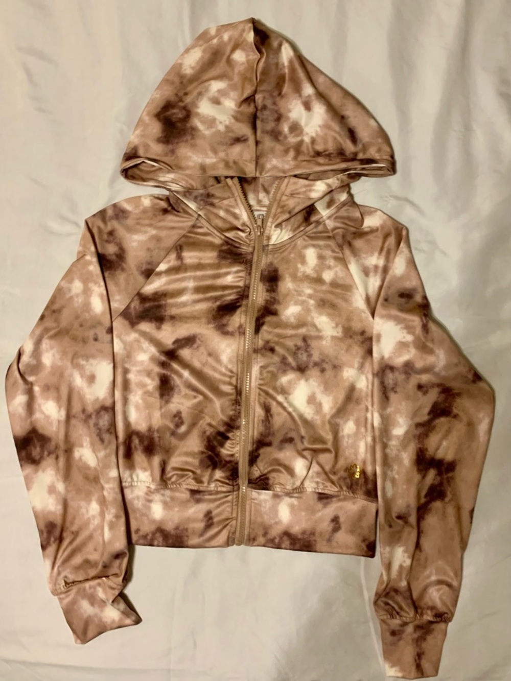 Pro Player Women's Brown Tie-Dye Full Zip Cropped Hoodie Size S